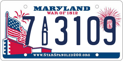 MD license plate 7AD3109