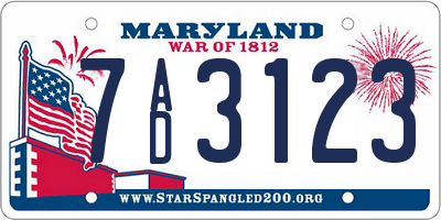 MD license plate 7AD3123