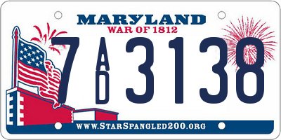 MD license plate 7AD3138