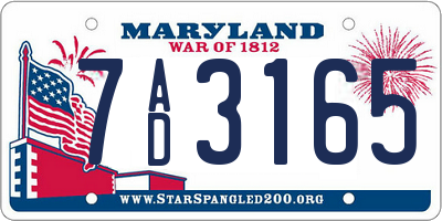 MD license plate 7AD3165