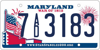 MD license plate 7AD3183