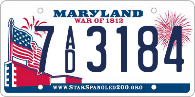 MD license plate 7AD3184