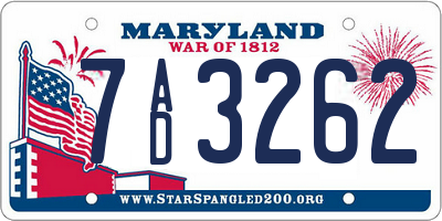 MD license plate 7AD3262