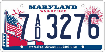 MD license plate 7AD3276