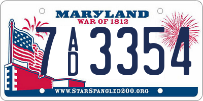 MD license plate 7AD3354