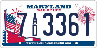 MD license plate 7AD3361