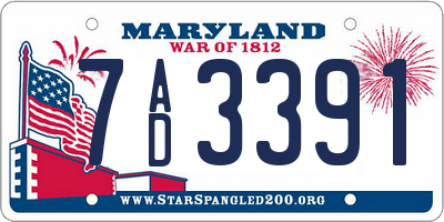 MD license plate 7AD3391
