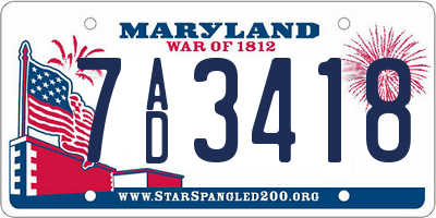 MD license plate 7AD3418