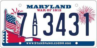 MD license plate 7AD3431