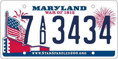 MD license plate 7AD3434