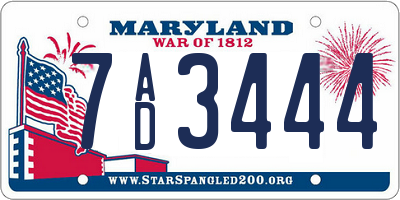 MD license plate 7AD3444