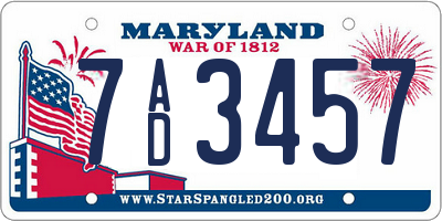 MD license plate 7AD3457