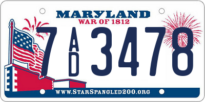 MD license plate 7AD3478