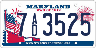MD license plate 7AD3525