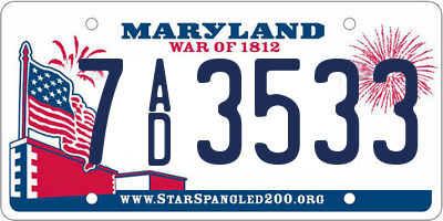 MD license plate 7AD3533