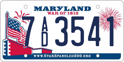 MD license plate 7AD3541
