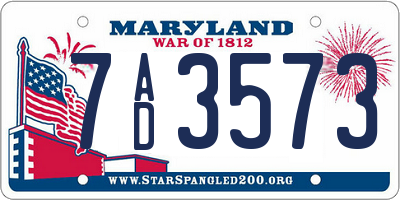 MD license plate 7AD3573