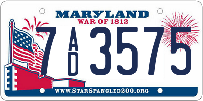 MD license plate 7AD3575