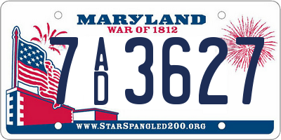 MD license plate 7AD3627