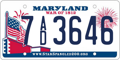 MD license plate 7AD3646