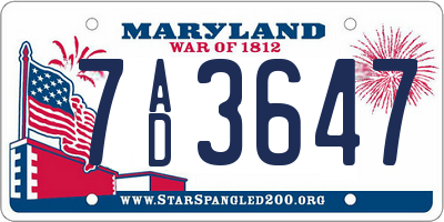MD license plate 7AD3647