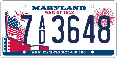 MD license plate 7AD3648