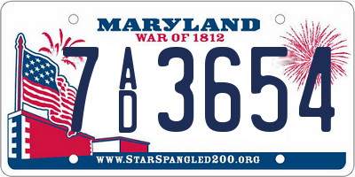 MD license plate 7AD3654