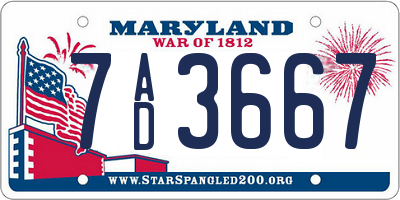 MD license plate 7AD3667