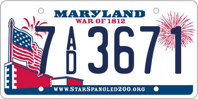 MD license plate 7AD3671