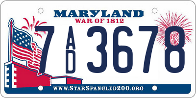 MD license plate 7AD3678