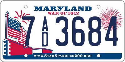 MD license plate 7AD3684