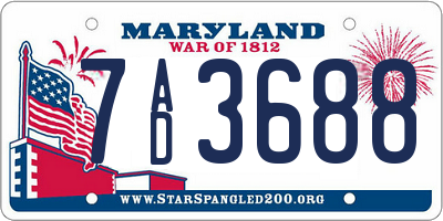MD license plate 7AD3688
