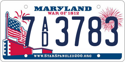MD license plate 7AD3783