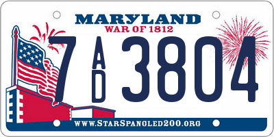 MD license plate 7AD3804