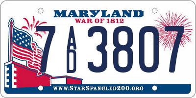 MD license plate 7AD3807