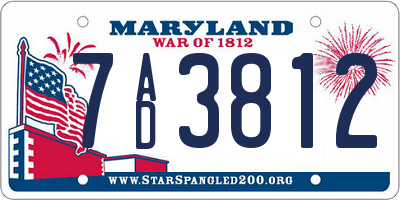 MD license plate 7AD3812