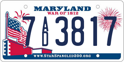 MD license plate 7AD3817