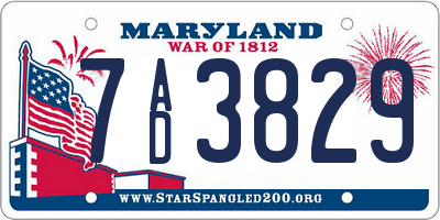 MD license plate 7AD3829