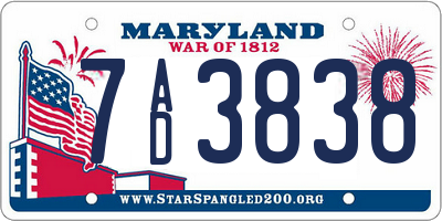 MD license plate 7AD3838