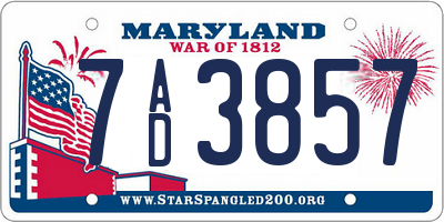MD license plate 7AD3857