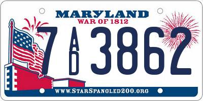 MD license plate 7AD3862