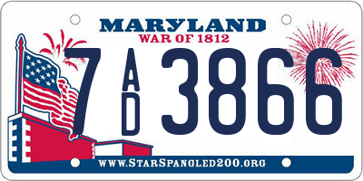 MD license plate 7AD3866