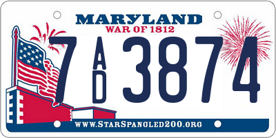 MD license plate 7AD3874