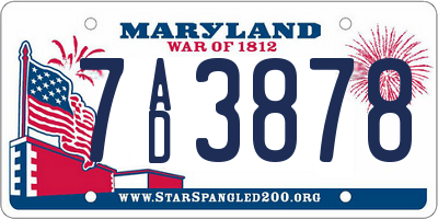 MD license plate 7AD3878