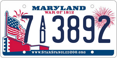 MD license plate 7AD3892