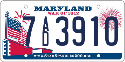 MD license plate 7AD3910