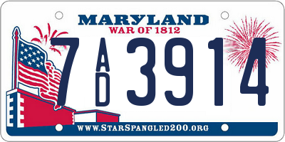 MD license plate 7AD3914