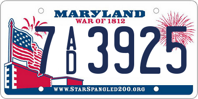 MD license plate 7AD3925