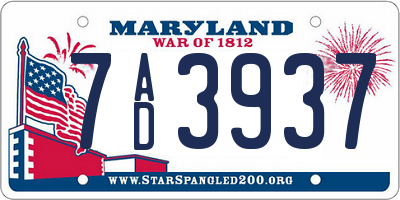 MD license plate 7AD3937