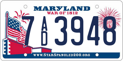 MD license plate 7AD3948